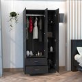 Tuhome Austral 3 Door Armoire with Drawers, Shelves, and Hanging Rod, Black CLW3932